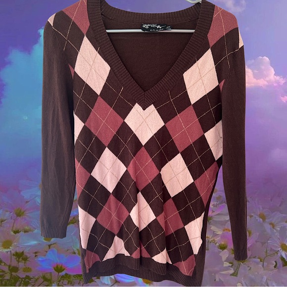 Chado argyle sweater pink brown cute y2k preppy chic classy 2000s sweet ๐๐ - Picture 1 of 5